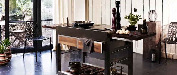 High-End-K�chentrolley-Serie TOMBOY - Edelstahl trifft auf Teak / Nussbaum